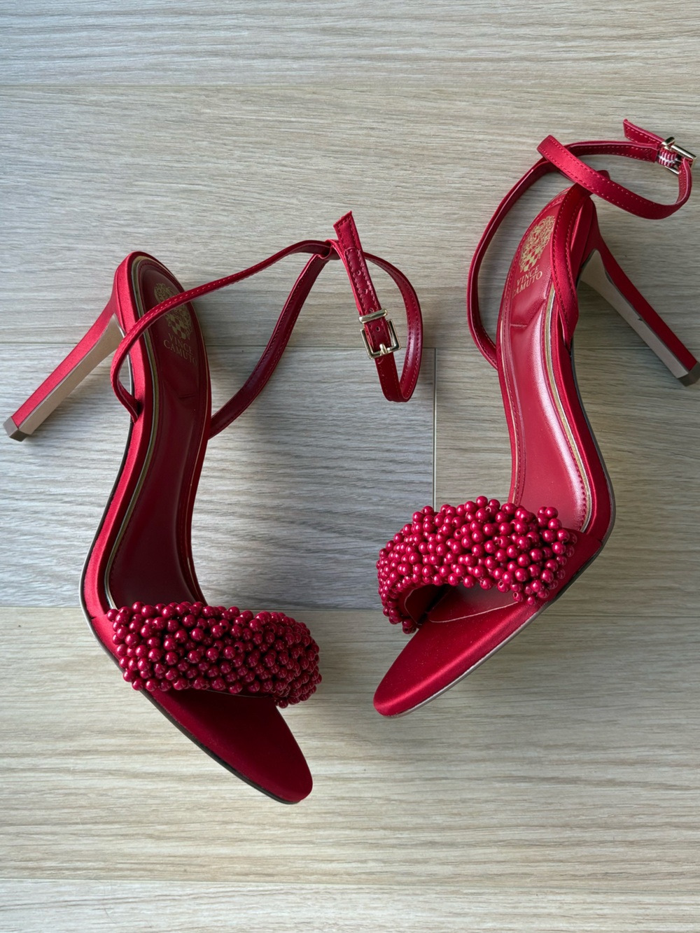 Vince Camuto Red Beaded Strap Stiletto Sandals